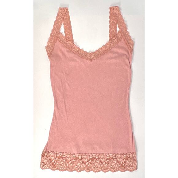 Maurices Y2K Lace Detail Babydoll Pink Ribbed Womens Tank Top MED Fairy Grunge - Picture 6 of 11